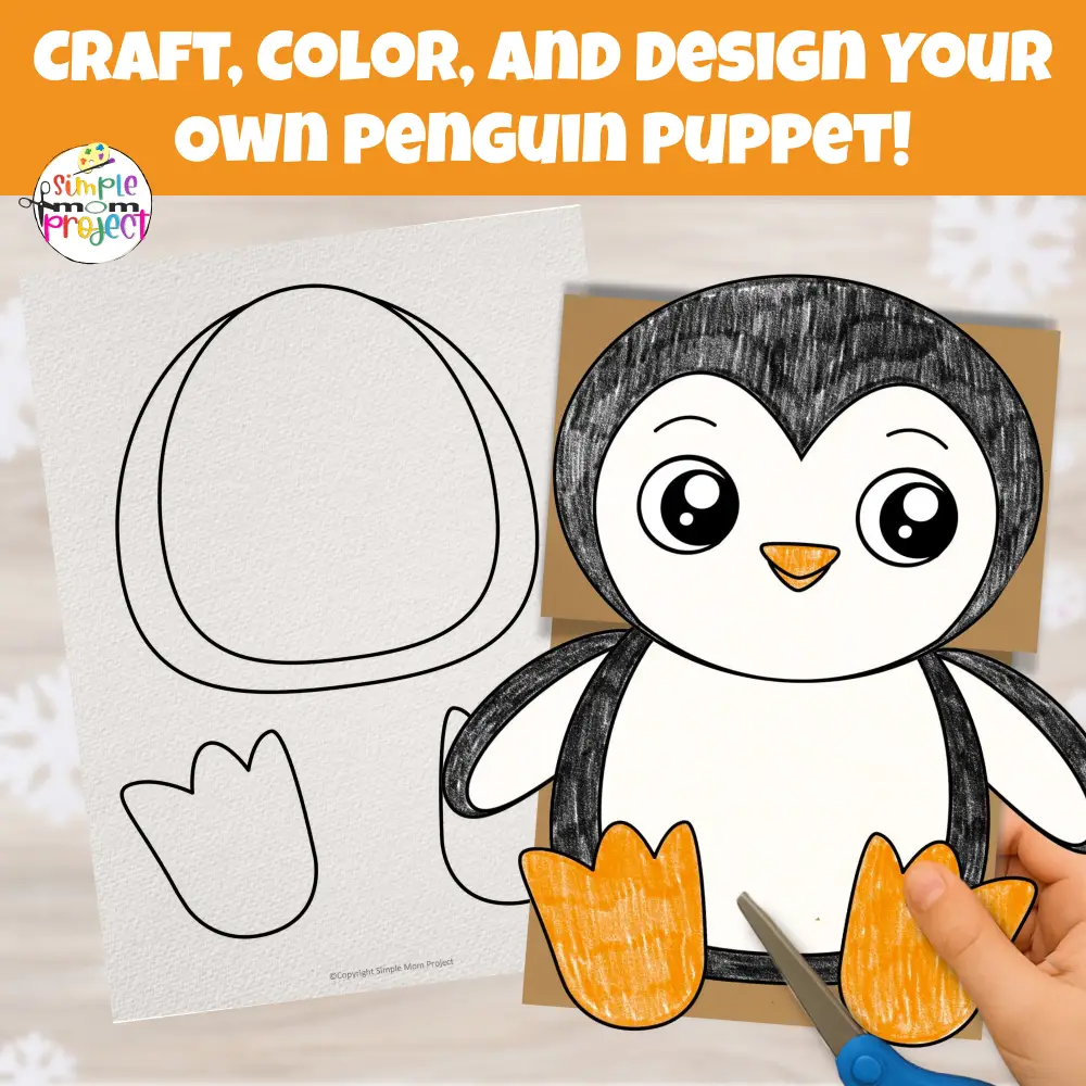 🐾 Create adorable penguin puppets with this easy printable! Includes B&W and full-color pages for flexible winter crafting at home or school.