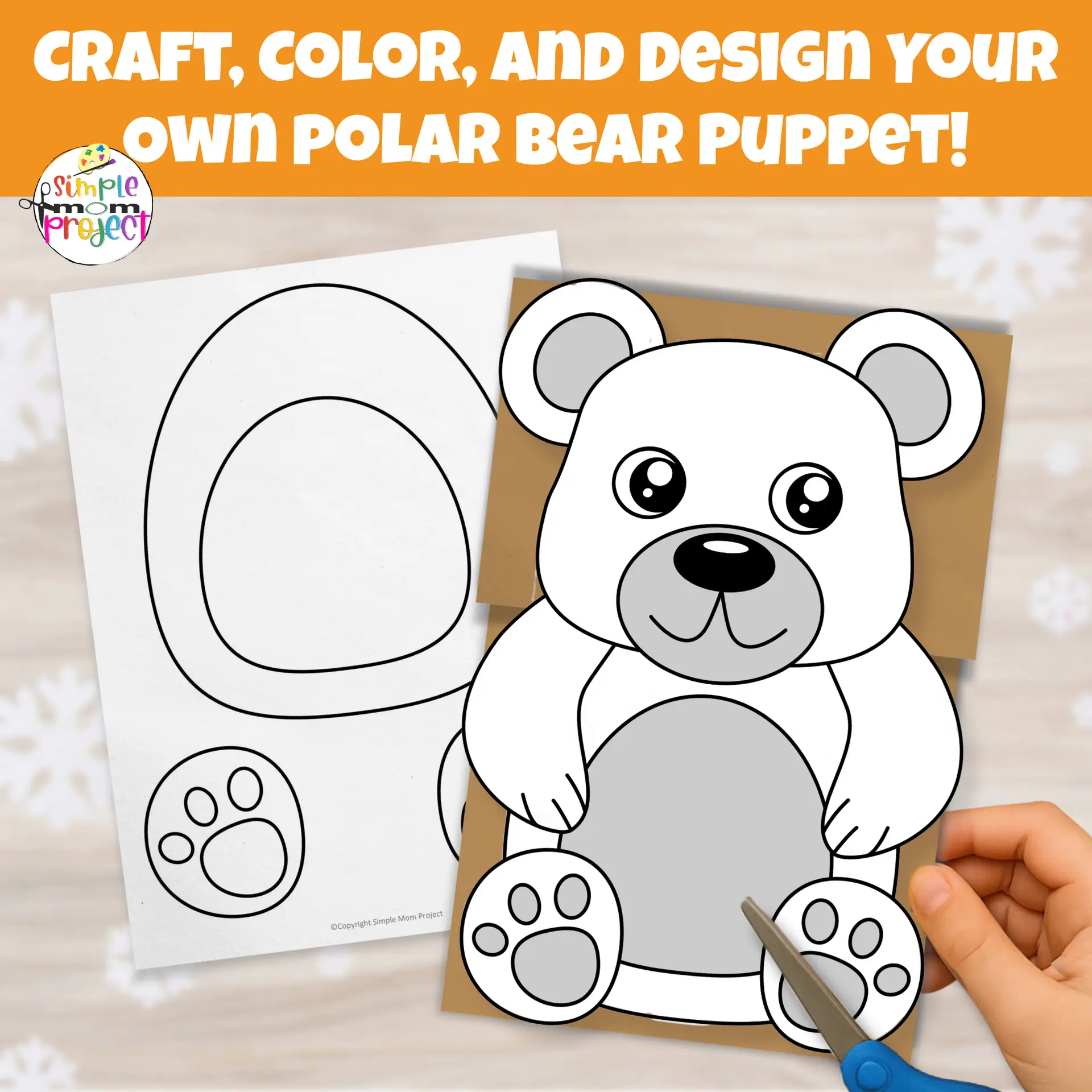 Create an adorable Polar Bear Puppet for winter storytime! Easy printable craft for preschool, kindergarten, and early learners
