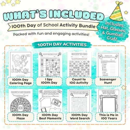 Everything you need for the 100th Day in one easy download. Includes 14 activities kids love—counting, crafts, games & more. Instant access!