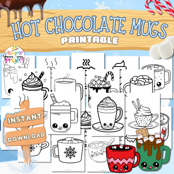 These adorable hot chocolate mug printables are a coloring party waiting to happen while the snowflakes dance outside! Ideal for kiddos of all ages, just hit print on some white or colorful construction paper and let the cocoa creativity explode! Everyone will have a chilly blast bringing these delightful mugs to life. Add a sprinkle of glitter or a few funky stickers for that extra dash of flair, and go wild with colors—make each mug as one-of-a-kind as a snowflake! Want to jazz it up? Stick on some cotton balls for a marshmallow or whipped cream vibe! Once you've dazzled them up, slap them on the fridge, showcase them on a winter wonderland bulletin board, or gift them to spread that warm and fuzzy cheer!