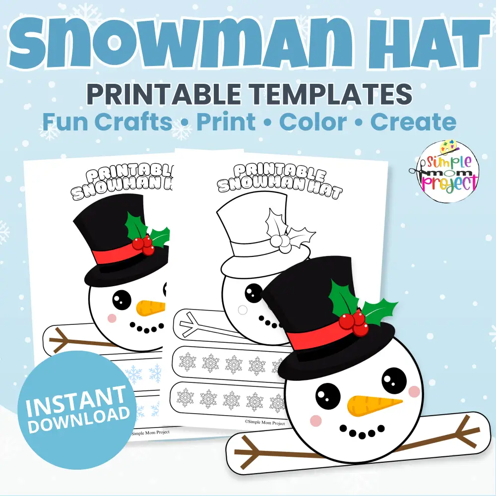 ❄️ Make winter crafting fun with this Printable Snowman Hat Craft! Includes full color + B&W versions. Perfect for preschool, kindergarten, and homeschool.