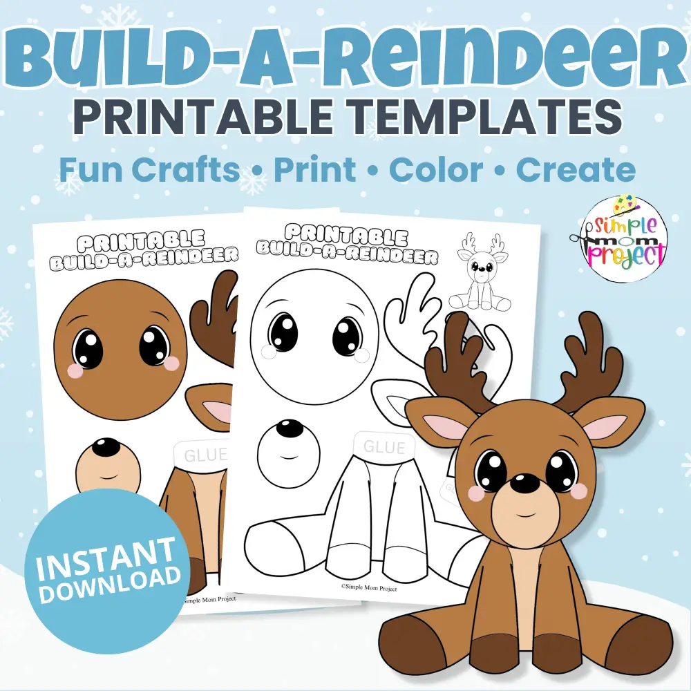 Make winter crafting fun with this Build-a-Reindeer Printable! Includes color, black & white, coloring page, and clip art. Perfect for preschool and kindergarten winter units!