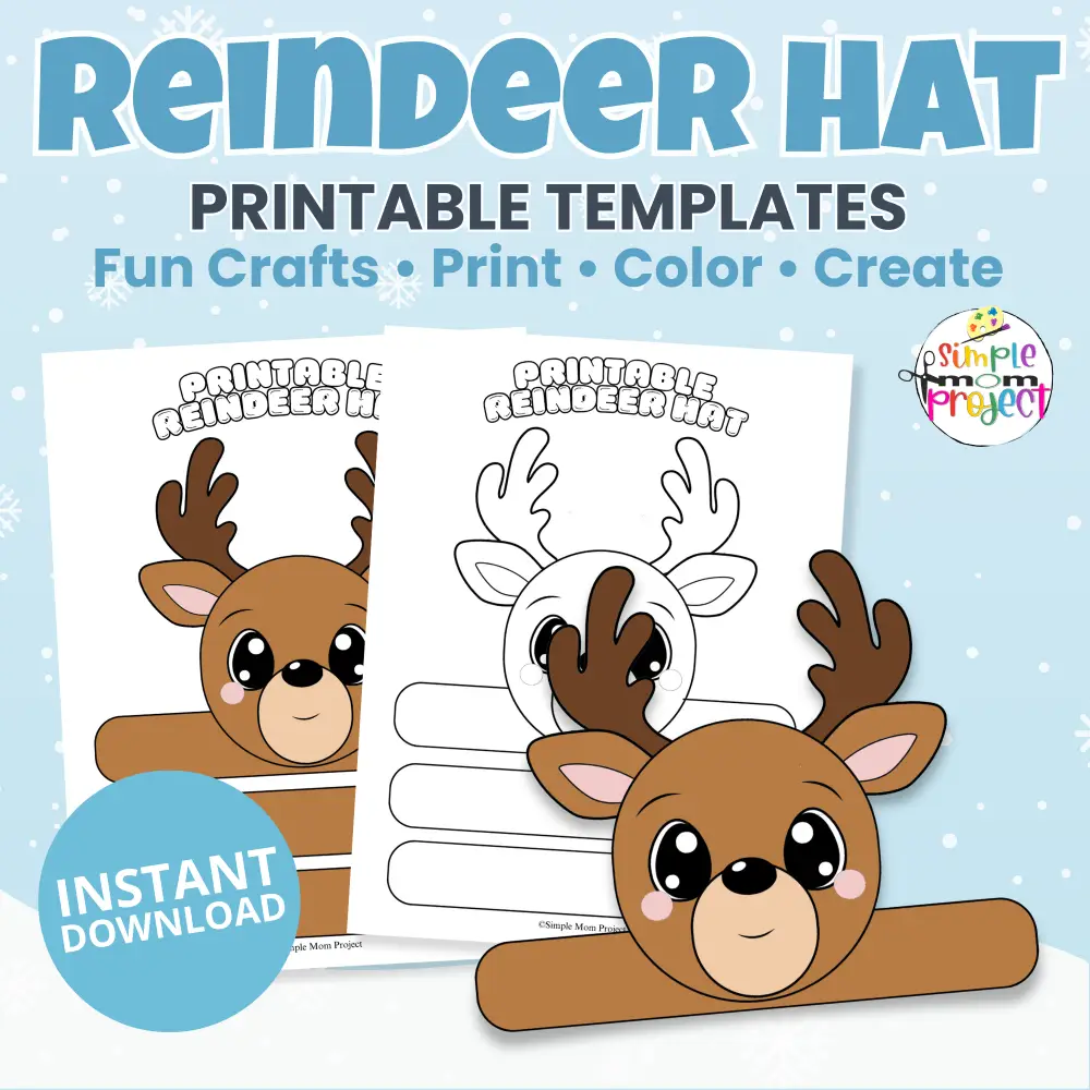 🦌 Make winter crafting fun with this Printable Reindeer Hat Craft! Includes full color + B&W versions. Perfect for preschool, kindergarten, and homeschool.