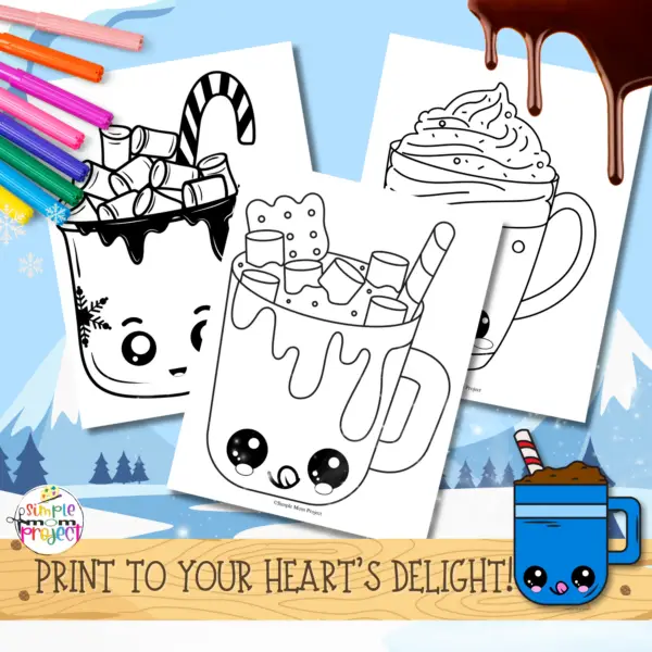 These adorable hot chocolate mug printables are a coloring party waiting to happen while the snowflakes dance outside! Ideal for kiddos of all ages, just hit print on some white or colorful construction paper and let the cocoa creativity explode! Everyone will have a chilly blast bringing these delightful mugs to life. Add a sprinkle of glitter or a few funky stickers for that extra dash of flair, and go wild with colors—make each mug as one-of-a-kind as a snowflake! Want to jazz it up? Stick on some cotton balls for a marshmallow or whipped cream vibe! Once you've dazzled them up, slap them on the fridge, showcase them on a winter wonderland bulletin board, or gift them to spread that warm and fuzzy cheer!