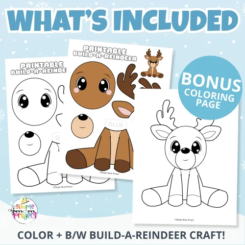 Kids will love building their own reindeer! This cut-and-paste craft includes full color + B&W templates, a coloring page, and a finished clip art image.