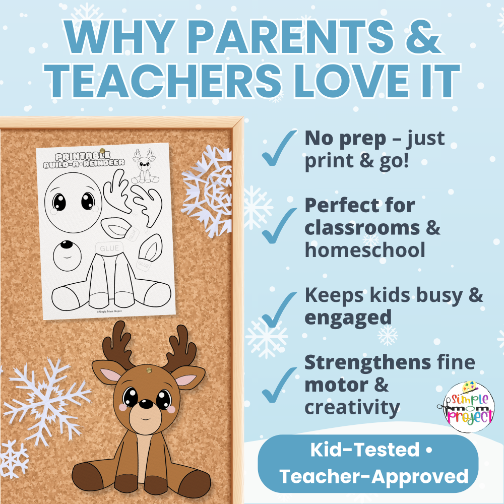 This Build-a-Reindeer Craft Template is perfect for winter storytelling, morning bins, and fine motor practice. Includes coloring page and print-and-go versions!