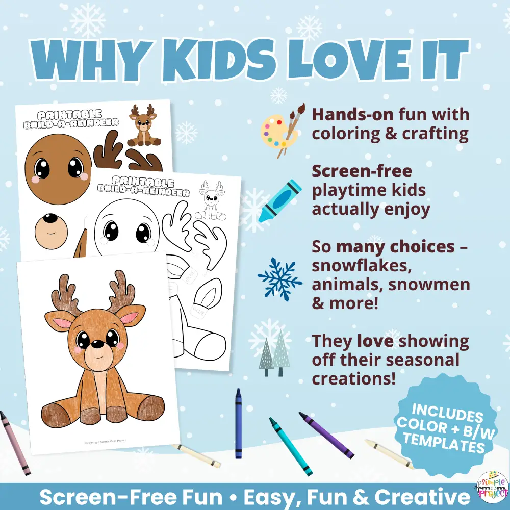 Create your own woodland reindeer with this fun printable craft! Ideal for winter lessons, dramatic play, and hands-on art time.
