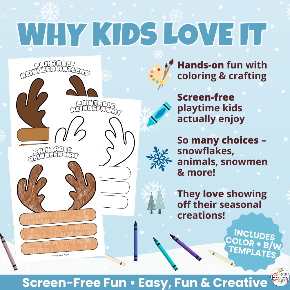 🌲 Make adorable antlers with this Printable Reindeer Hat Craft! Great for early learners practicing cutting and gluing skills.
