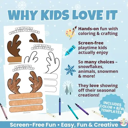 🌲 Make adorable antlers with this Printable Reindeer Hat Craft! Great for early learners practicing cutting and gluing skills.