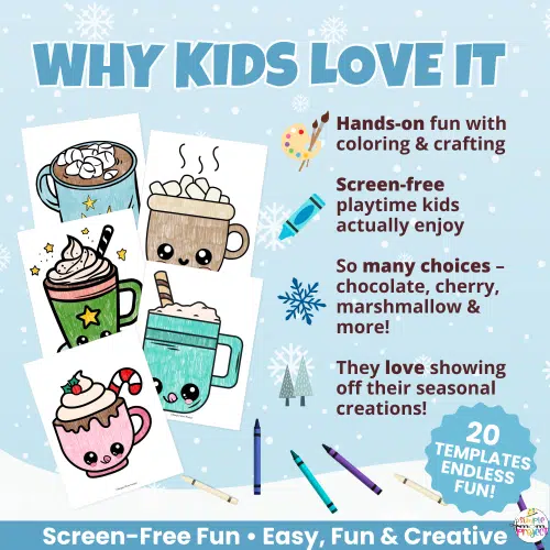 ✨ Need a cute winter craft? These Hot Cocoa Mug Coloring Pages make a relaxing activity for kids — great for classrooms or homeschool.