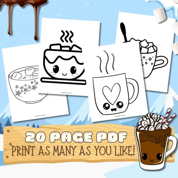 These adorable hot chocolate mug printables are a coloring party waiting to happen while the snowflakes dance outside! Ideal for kiddos of all ages, just hit print on some white or colorful construction paper and let the cocoa creativity explode! Everyone will have a chilly blast bringing these delightful mugs to life. Add a sprinkle of glitter or a few funky stickers for that extra dash of flair, and go wild with colors—make each mug as one-of-a-kind as a snowflake! Want to jazz it up? Stick on some cotton balls for a marshmallow or whipped cream vibe! Once you've dazzled them up, slap them on the fridge, showcase them on a winter wonderland bulletin board, or gift them to spread that warm and fuzzy cheer!