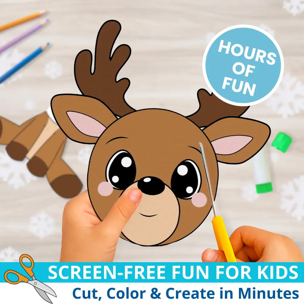 A fun winter craft for early learners! This Reindeer Build-A-Craft helps kids develop scissor skills while creating a cute woodland friend.