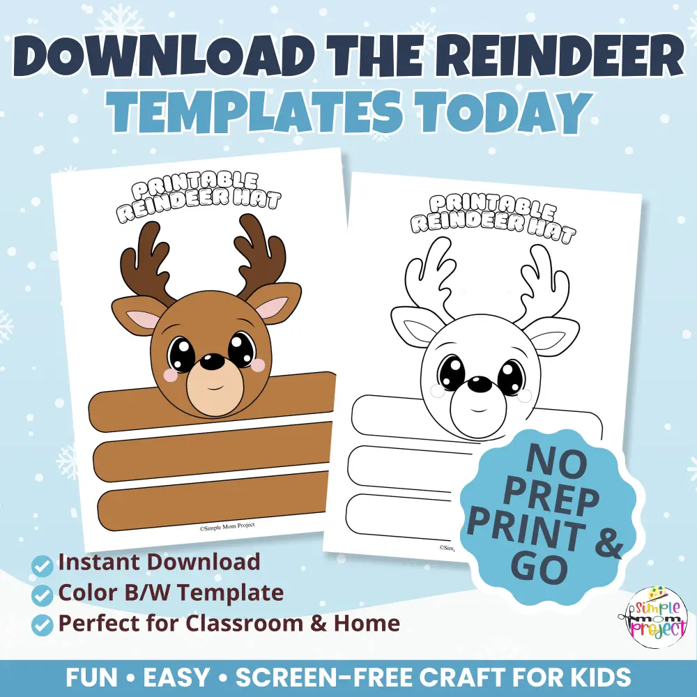 ⛄ Print, cut, color, and wear your own Reindeer Headband — a perfect winter craft for preschool and kindergarten learners!