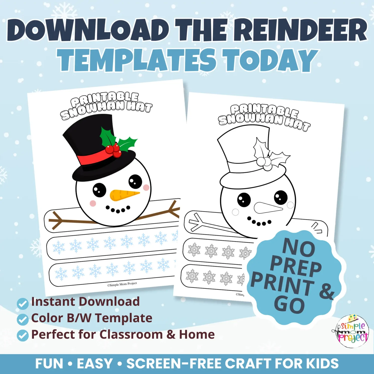 ✂️ Try this easy Cut & Paste Snowman Hat Template! Includes color and B&W versions for fun, low-prep winter crafting in class or at home.