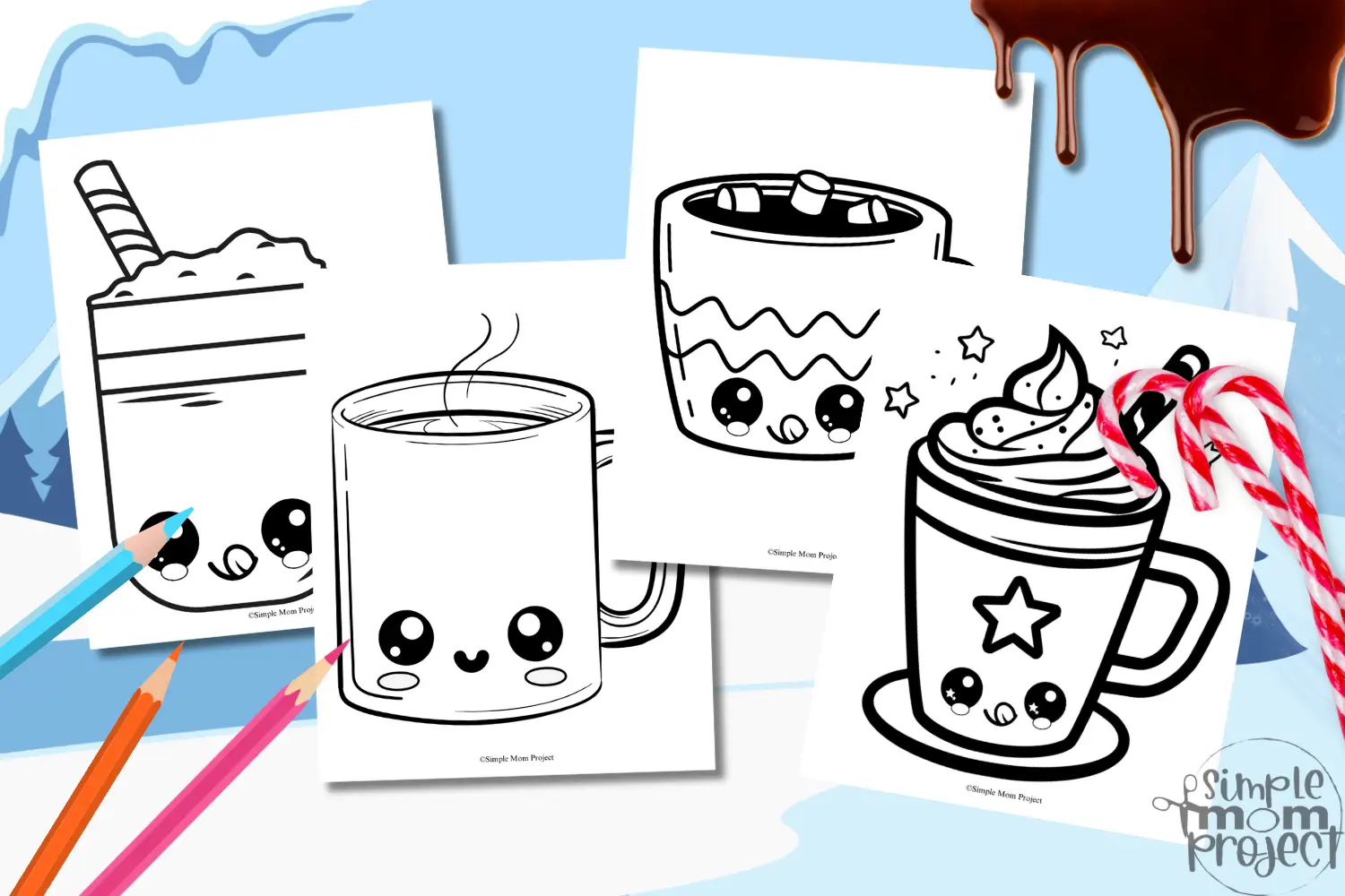 These adorable hot chocolate mug printables are a coloring party waiting to happen while the snowflakes dance outside! Ideal for kiddos of all ages, just hit print on some white or colorful construction paper and let the cocoa creativity explode! Everyone will have a chilly blast bringing these delightful mugs to life. Add a sprinkle of glitter or a few funky stickers for that extra dash of flair, and go wild with colors—make each mug as one-of-a-kind as a snowflake! Want to jazz it up? Stick on some cotton balls for a marshmallow or whipped cream vibe! Once you've dazzled them up, slap them on the fridge, showcase them on a winter wonderland bulletin board, or gift them to spread that warm and fuzzy cheer!