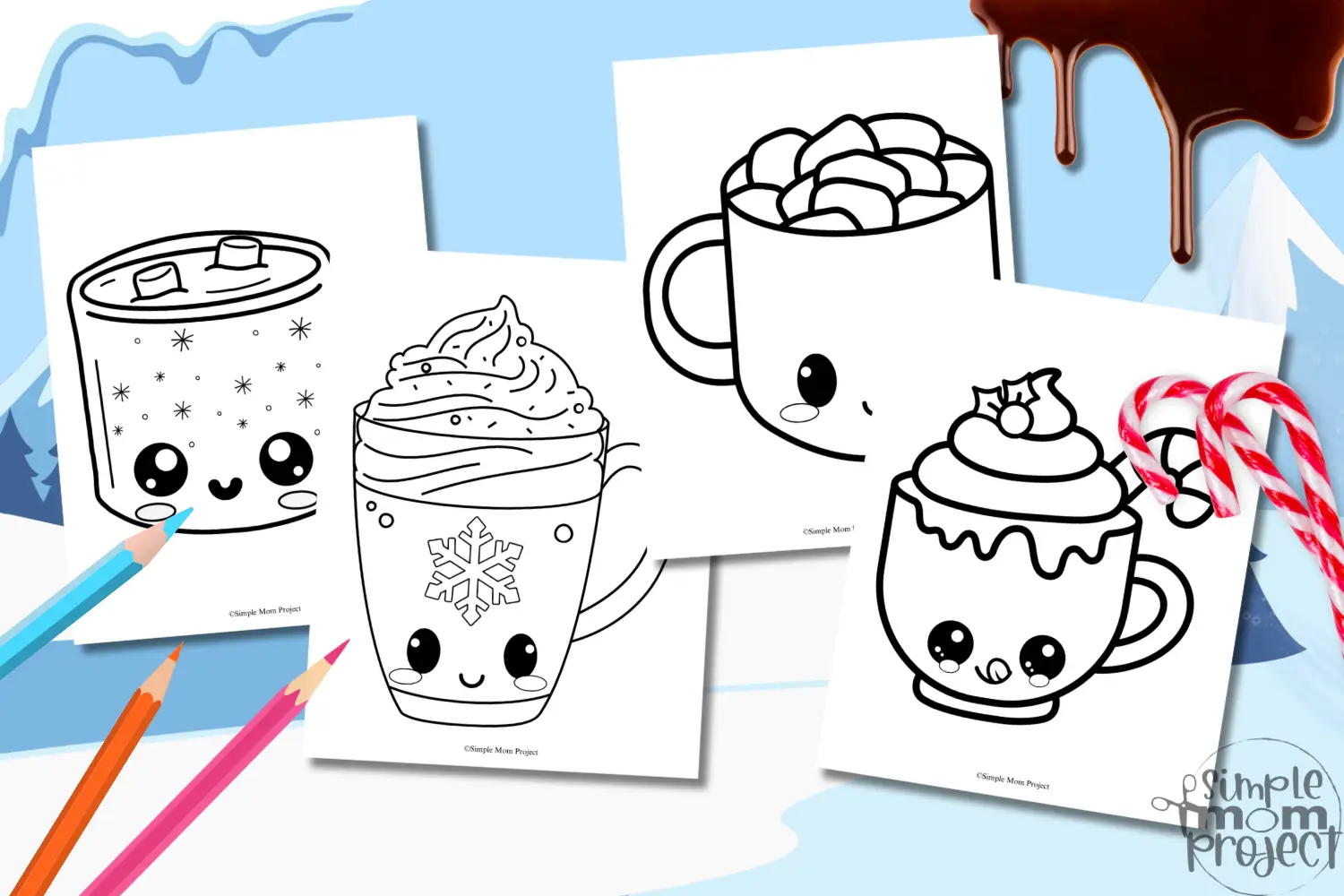 These adorable hot chocolate mug printables are a coloring party waiting to happen while the snowflakes dance outside! Ideal for kiddos of all ages, just hit print on some white or colorful construction paper and let the cocoa creativity explode! Everyone will have a chilly blast bringing these delightful mugs to life. Add a sprinkle of glitter or a few funky stickers for that extra dash of flair, and go wild with colors—make each mug as one-of-a-kind as a snowflake! Want to jazz it up? Stick on some cotton balls for a marshmallow or whipped cream vibe! Once you've dazzled them up, slap them on the fridge, showcase them on a winter wonderland bulletin board, or gift them to spread that warm and fuzzy cheer!