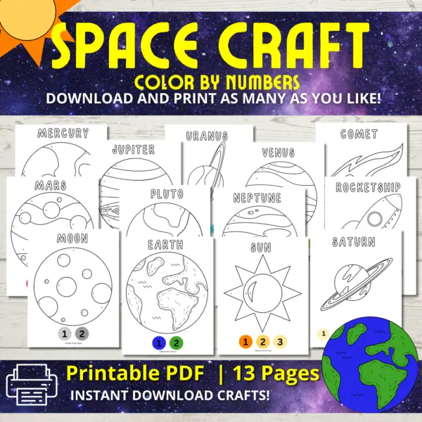 These out-of-this-world space color-by-number printables are a blast for little ones to sharpen those fine motor skills while getting cozy with letter recognition! Planet-themed worksheets are the perfect morning brain tickler or a stellar addition to your solar system lesson plan. Blast off into fun!