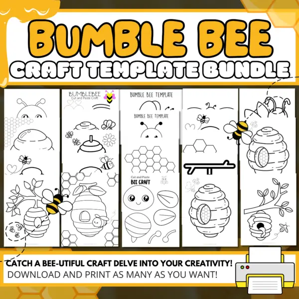 This charming bumblebee craft bundle is perfect for creative kids and nature lovers. It includes bumblebee templates and coloring pages for bumblebee-themed projects for greeting cards and home decor. With bee hive coloring pages, cut-and-paste templates, and stencils, it fosters joy and creativity for crafters of all levels.