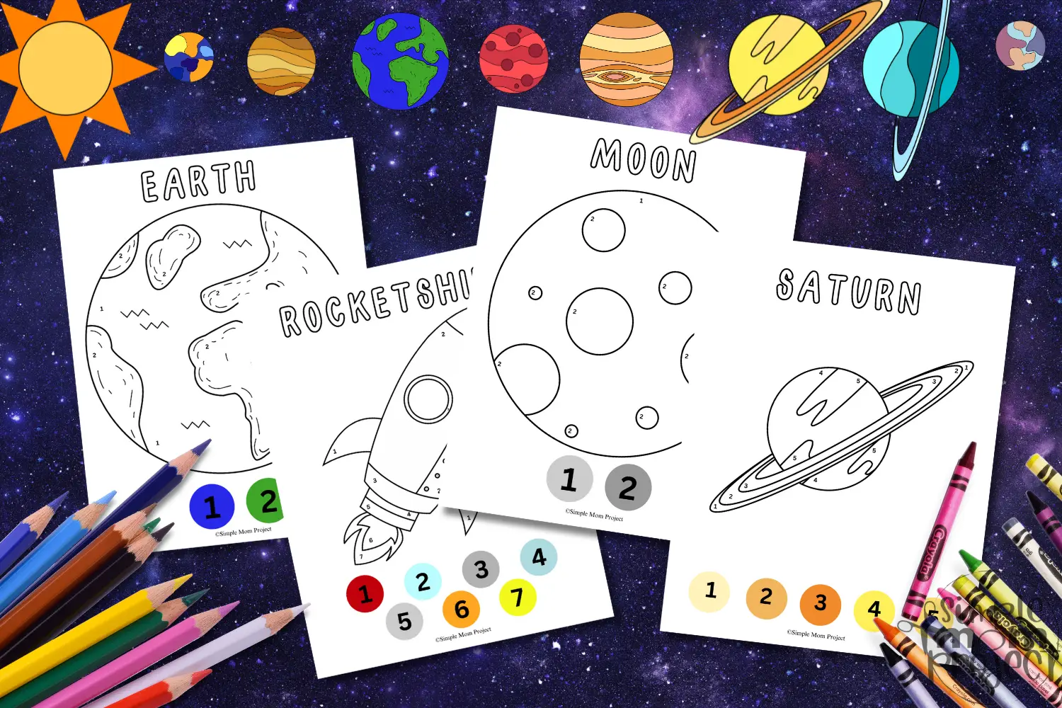 These out-of-this-world space color-by-number printables are a blast for little ones to sharpen those fine motor skills while getting cozy with letter recognition! Planet-themed worksheets are the perfect morning brain tickler or a stellar addition to your solar system lesson plan. Blast off into fun!