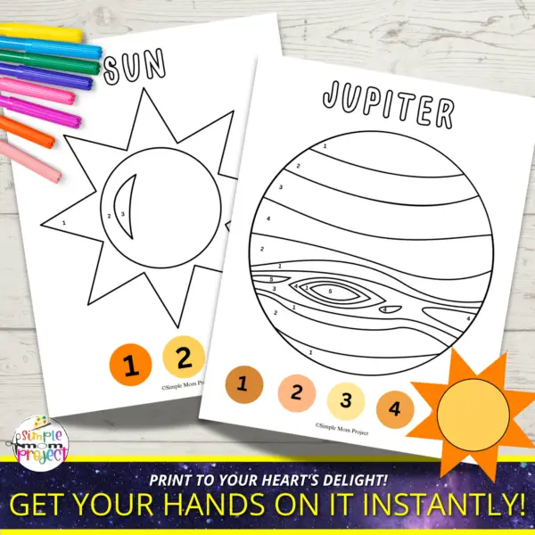 These out-of-this-world space color-by-number printables are a blast for little ones to sharpen those fine motor skills while getting cozy with letter recognition! Planet-themed worksheets are the perfect morning brain tickler or a stellar addition to your solar system lesson plan. Blast off into fun!