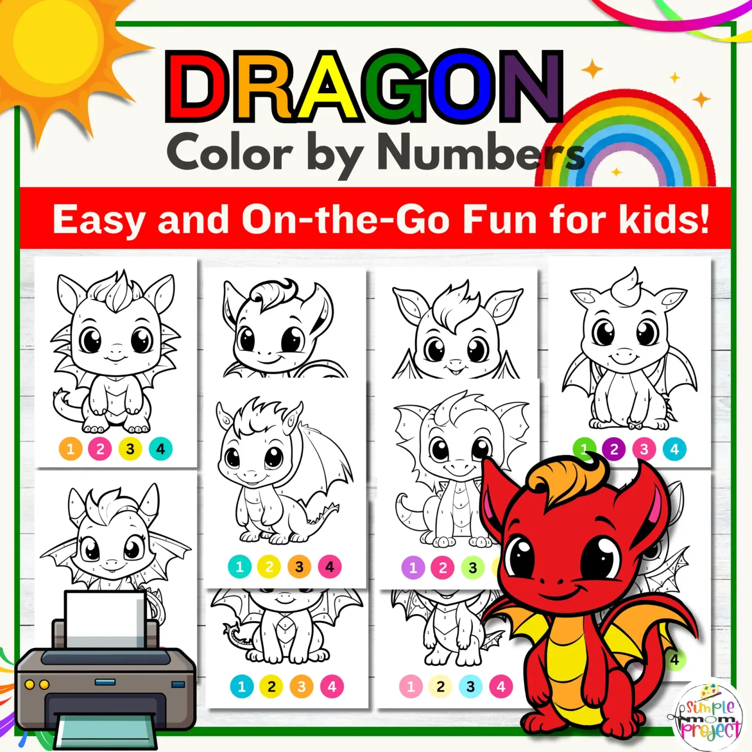 11 Dragon Color by Number Bundle – Printable Activity Pages for Kids