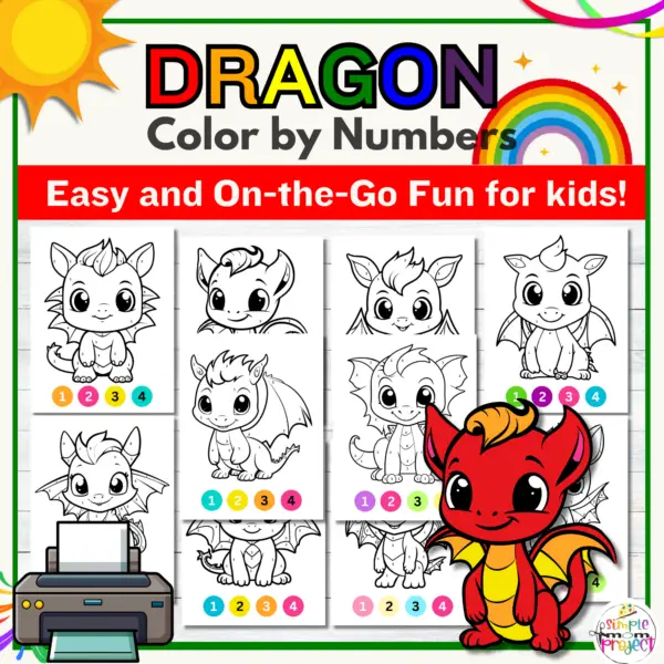 Color by Number Dragon Printable Bundle for Kids