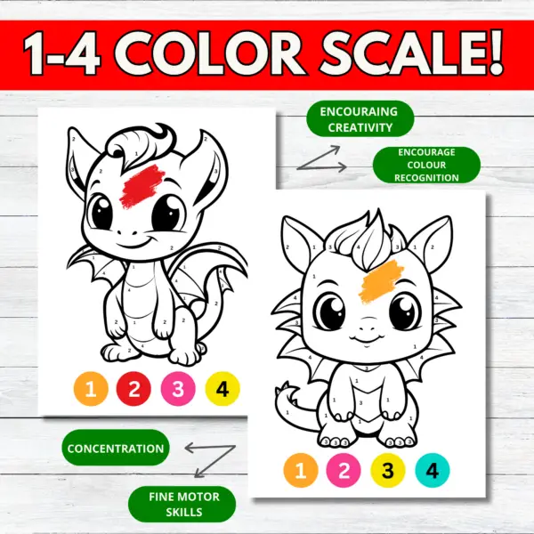 Dragon color by number printables enhance children's imagination and provide a fun, educational task. They help develop fine motor skills and color recognition as kids match numbers to colors, resulting in colorful dragon art. These activities also encourage storytelling and discussions about dragons, fostering imaginative growth. Suitable for home, classrooms, or playdates, they inspire joy and creativity in young artists.