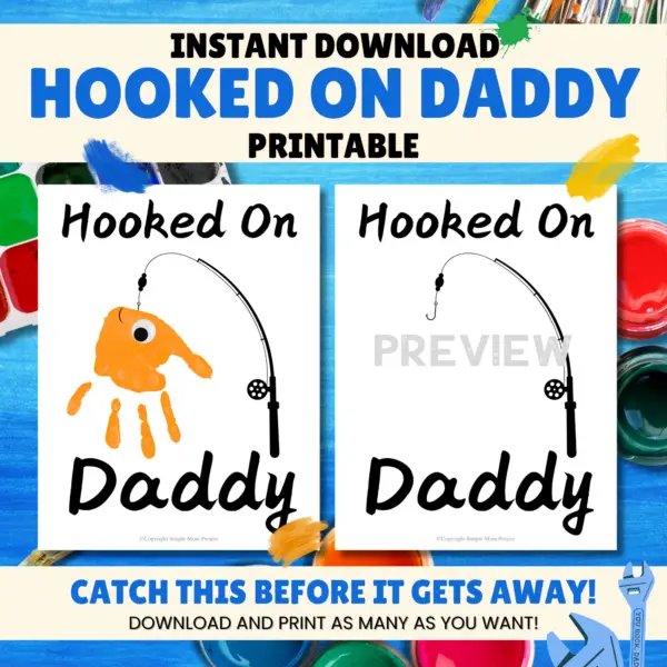 Searching for the perfect gift for Dad that will truly wow him? Introducing the handprint art project, “Hooked on Daddy!” This creative idea is guaranteed to bring a huge smile to his face! Simply print the template, grab some paint, and let those little hands create a unique masterpiece!