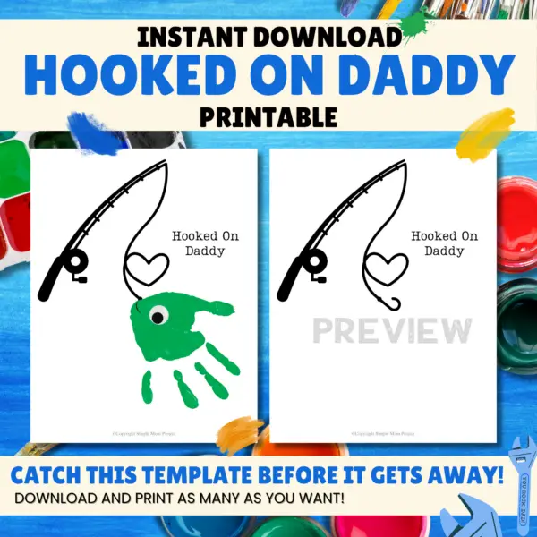 Searching for the perfect gift that will bring a joyful smile to Dad's face? Check out the delightful handprint art project called “Hooked on Daddy!” This is guaranteed to create a huge smile! Simply download the template, gather some vibrant paints, and let those little hands express their creativity like true Picassos!