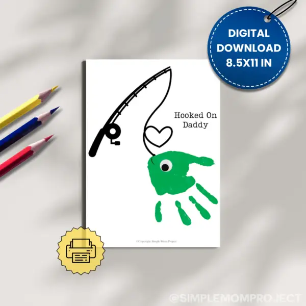 Searching for the perfect gift that will bring a joyful smile to Dad's face? Check out the delightful handprint art project called “Hooked on Daddy!” This is guaranteed to create a huge smile! Simply download the template, gather some vibrant paints, and let those little hands express their creativity like true Picassos!