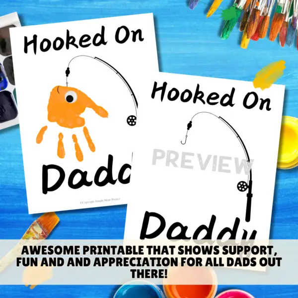 Searching for the perfect gift for Dad that will truly wow him? Introducing the handprint art project, “Hooked on Daddy!” This creative idea is guaranteed to bring a huge smile to his face! Simply print the template, grab some paint, and let those little hands create a unique masterpiece!