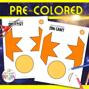 Are you looking for a fun sun craft? This summer sun craft is great for preschool, toddler and kindergarten kids. You can teach many different things like the color yellow, the letter S, or about the weather. This sun craft template is perfect for any sun craft. Print your sun cut and paste craft template today!