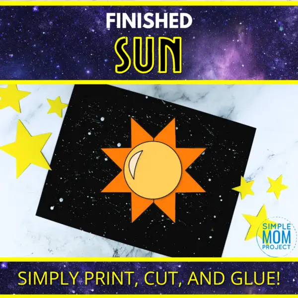 Are you looking for a fun sun craft? This summer sun craft is great for preschool, toddler and kindergarten kids. You can teach many different things like the color yellow, the letter S, or about the weather. This sun craft template is perfect for any sun craft. Print your sun cut and paste craft template today!