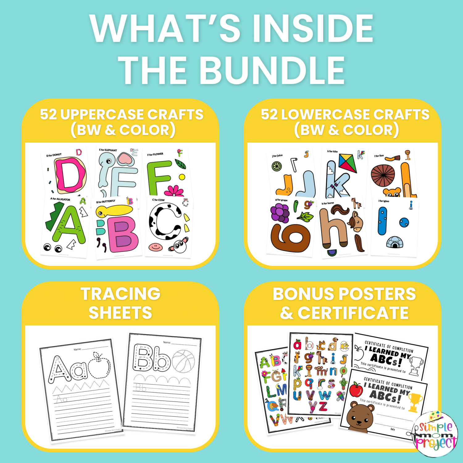 Grab 130+ pages of alphabet fun! Includes uppercase and lowercase crafts, tracing worksheets, colorful posters, and a certificate of completion. Great for teachers, parents, and homeschoolers.