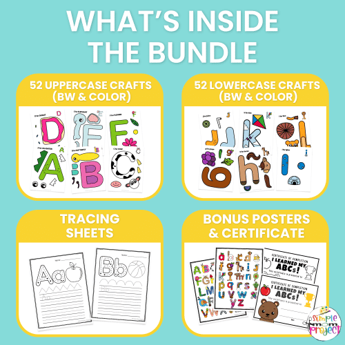 Grab 130+ pages of alphabet fun! Includes uppercase and lowercase crafts, tracing worksheets, colorful posters, and a certificate of completion. Great for teachers, parents, and homeschoolers.