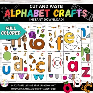 Grab these printable, pre-colored lowercase alphabet crafts from A to Z, designed to engage young learners and spark creativity. Perfect for educational activities, classroom decorations, or home projects, they offer a fun way to explore the alphabet. Simply print, cut, and assemble each letter. These crafts also foster bonding and nurture artistic skills, allowing children to proudly display their creations. Dive into a colorful world of letters and imagination!