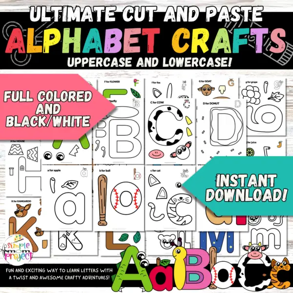 Upper and lowercase alphabet cut-and-paste crafts for kids spark creativity and enhance learning. These crafts feature various designs, available in black-and-white or pre-colored options, allowing children to express their artistic flair. They provide hands-on experiences that develop fine motor skills while reinforcing letter recognition and phonics. Ideal for classrooms or home, these activities make learning the alphabet fun. Kids can print, cut, and paste to create vibrant displays, transforming each letter into a cherished masterpiece.