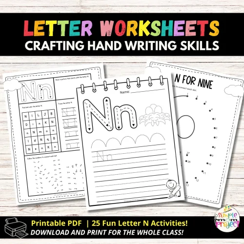 Start an alphabet adventure with our fun letter N craft and worksheet bundle! This printable set helps kids recognize, write, and sing the letter N while enhancing fine motor skills and creativity. Kids can create puppets, cards, or flashcards using the templates, encouraging bonding and learning through craft. With minimal setup, these activities promise an enjoyable and educational experience for little ones. Get your letter N templates now to kick off the crafting fun!
