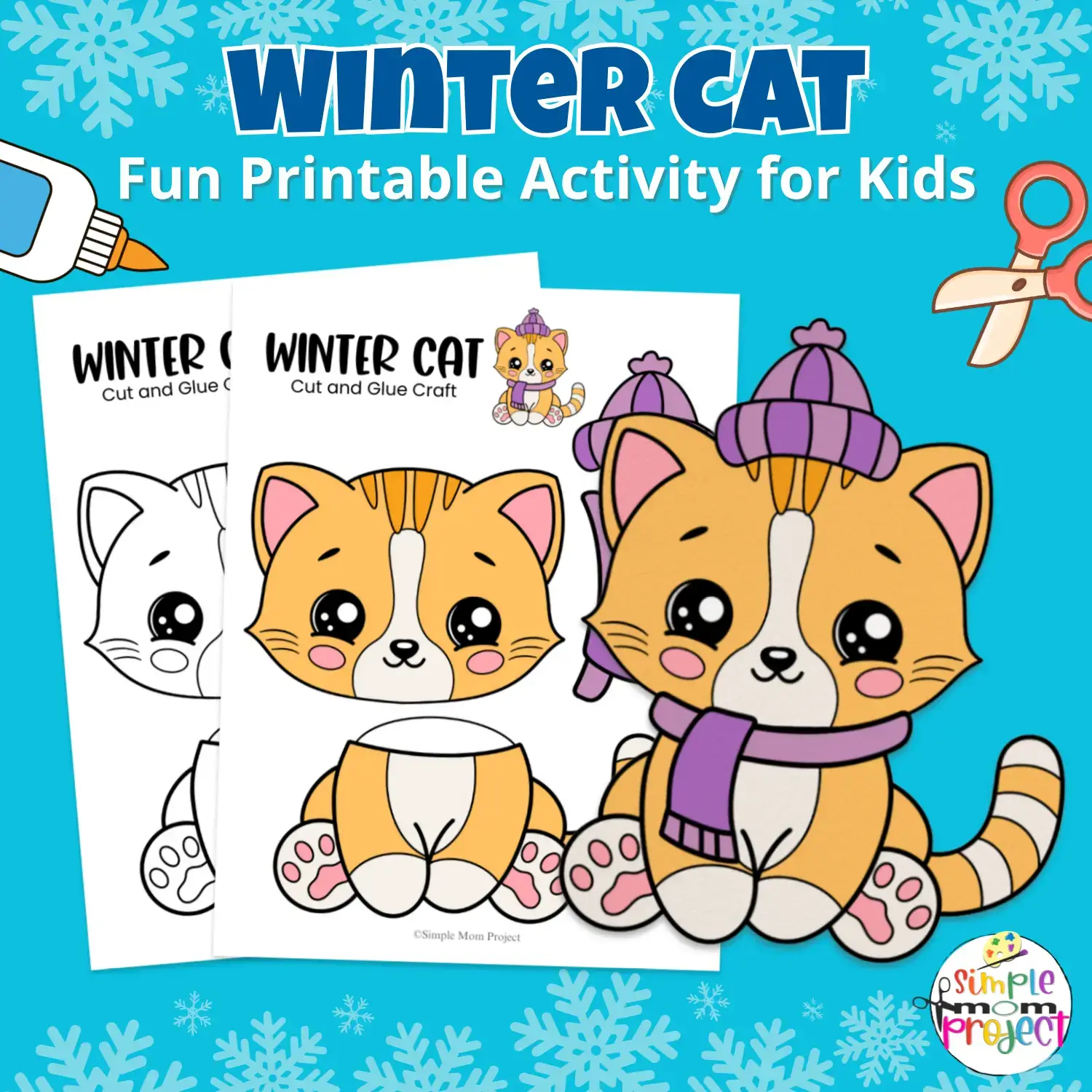 Add this adorable Winter Cat Craft to your winter animal theme! Kids cut, paste, and create their own cat while building fine motor skills. Great for preschool classrooms, homeschool, or at home.