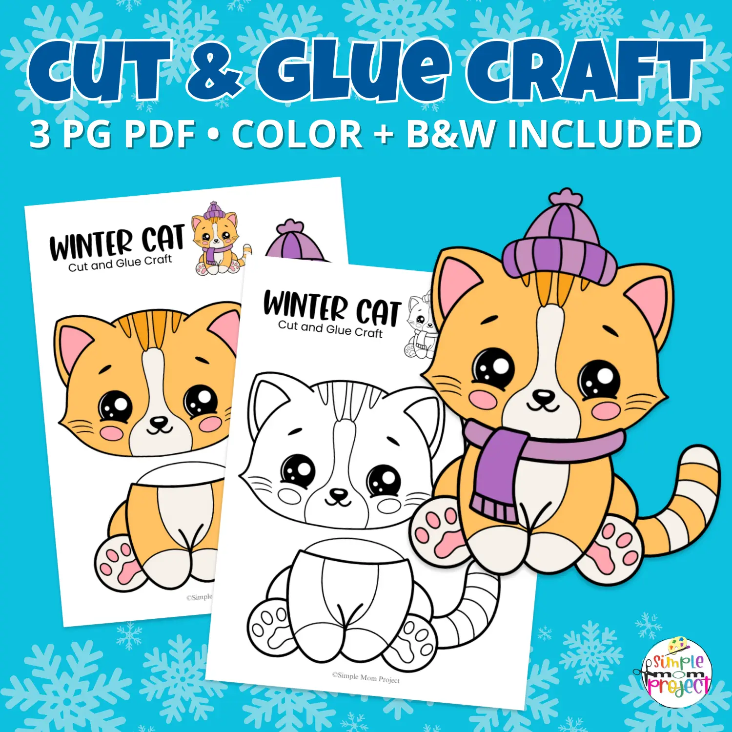 Keep kids busy this winter with a printable Winter Cat Craft! An easy cut and glue activity for preschool and kindergarten students. Perfect for parents, teachers, and homeschool activities.