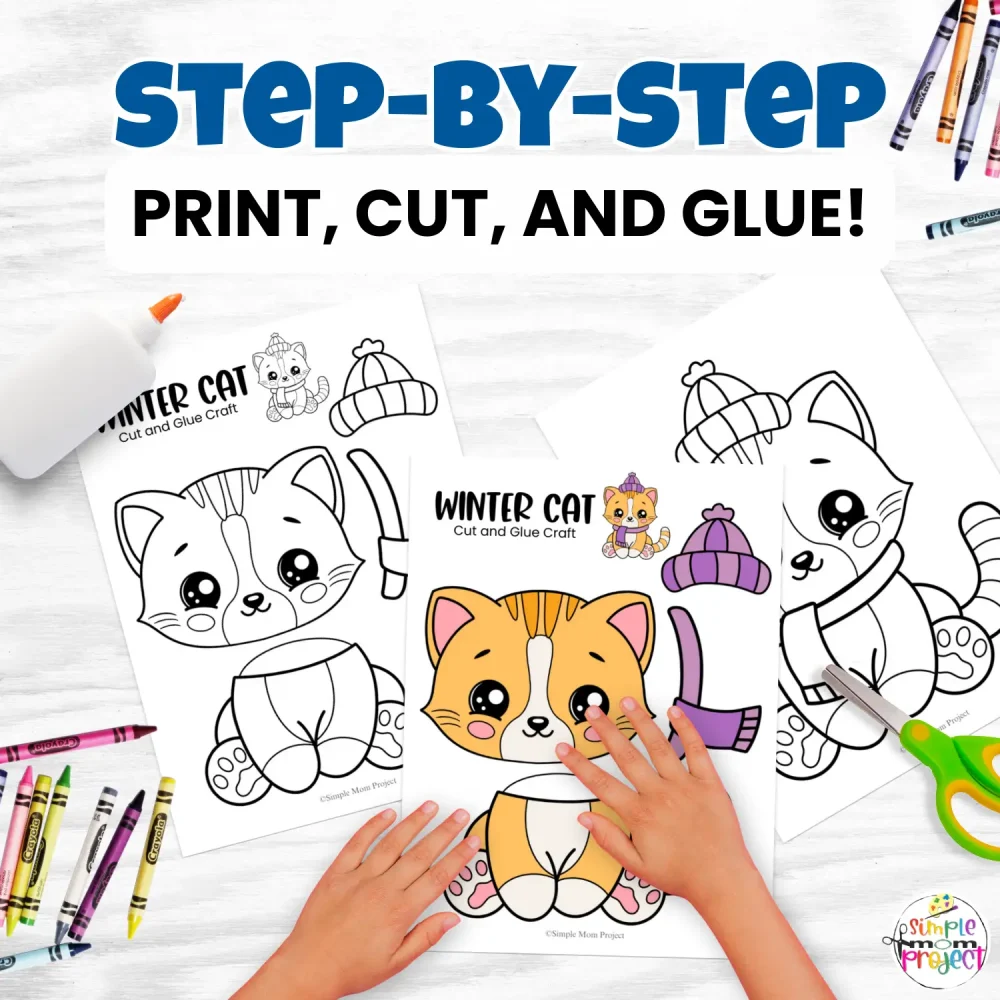Looking for a fun winter activity? This printable Winter Cat Craft is a simple cut and glue project for kids. Perfect for preschool, kindergarten, classrooms, or homeschool learning fun.