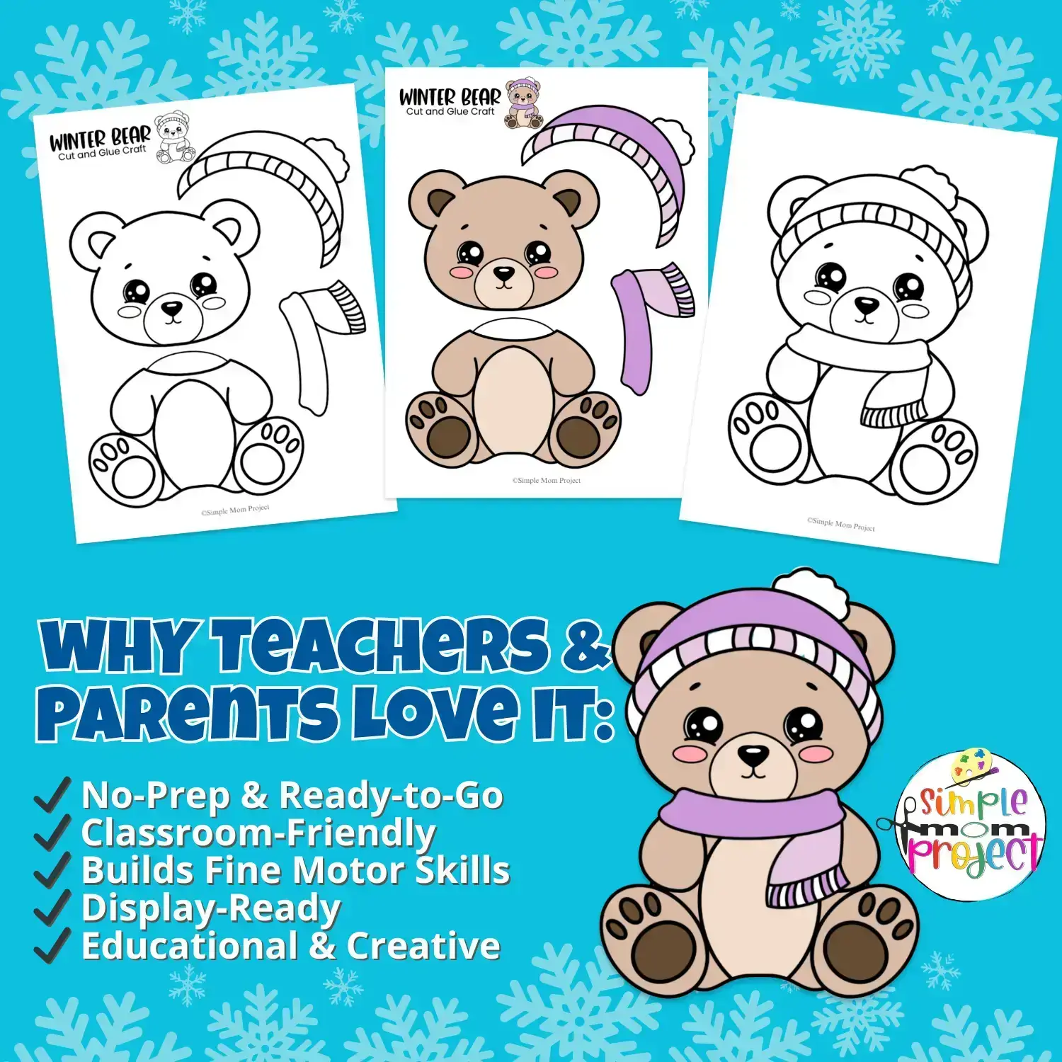 ? Add creativity to your winter theme with this Winter Bear Printable Craft! It’s an adorable cut and paste bear activity that pairs perfectly with winter crafts for preschoolers, kindergarten winter activities, and printable winter animals for classroom displays or bulletin boards.