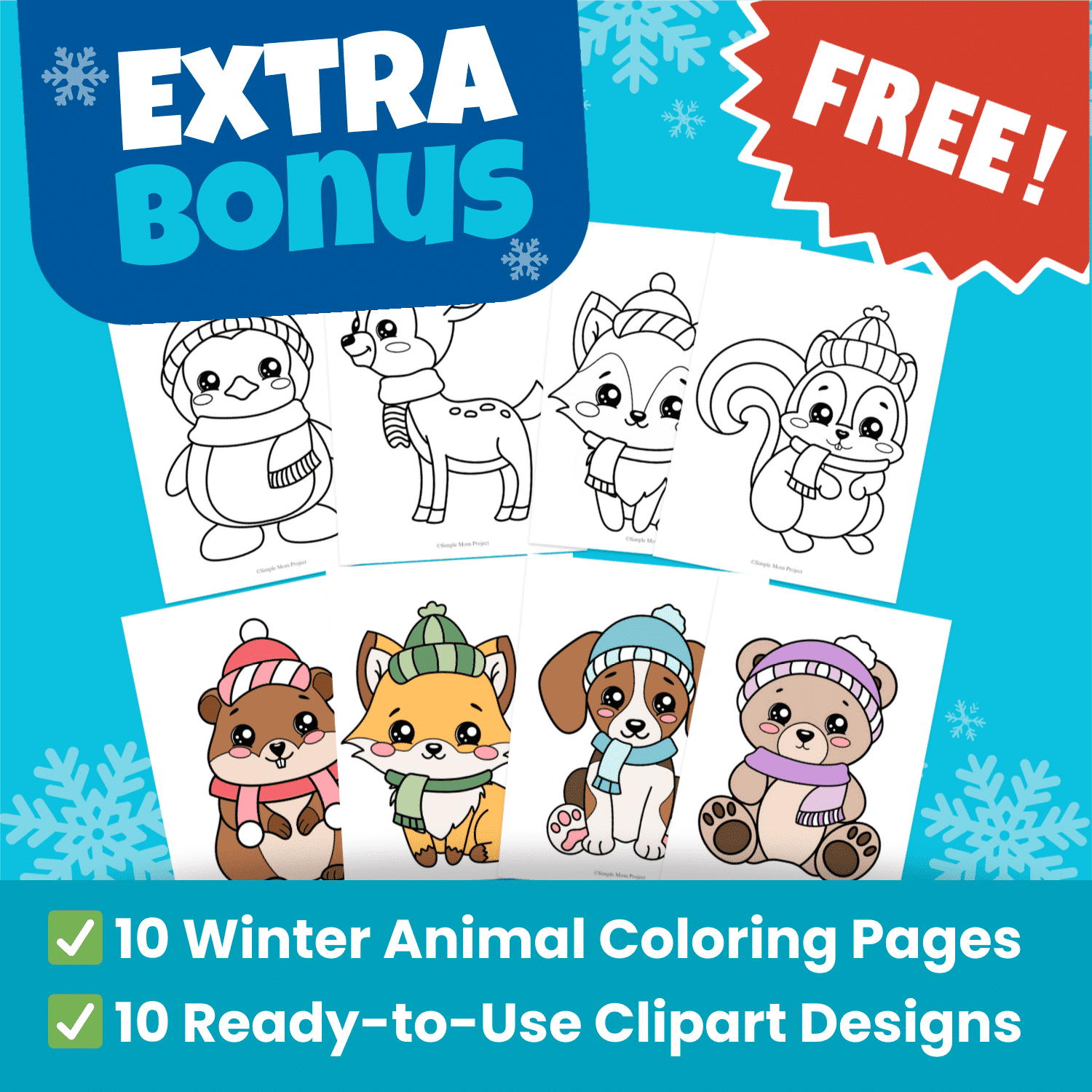 Winter Animal Coloring Pages Bonus Pack Printable for Kids