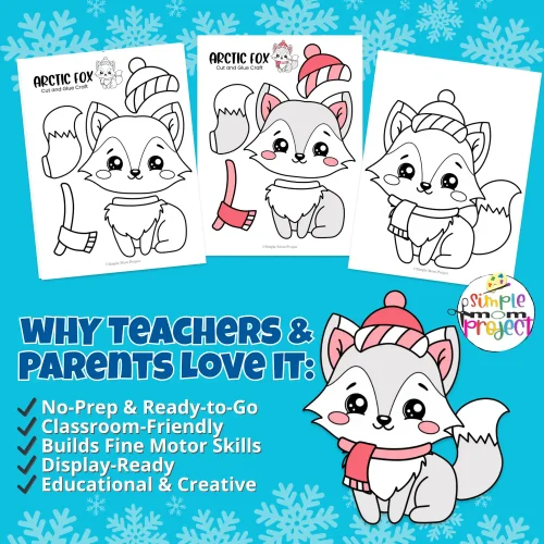 Craft your own Arctic Fox! ❄️ This printable cut & paste craft is perfect for kids who love animals and winter fun. Great for preschool, homeschool, or after-school activities. Quick, easy, and adorable!