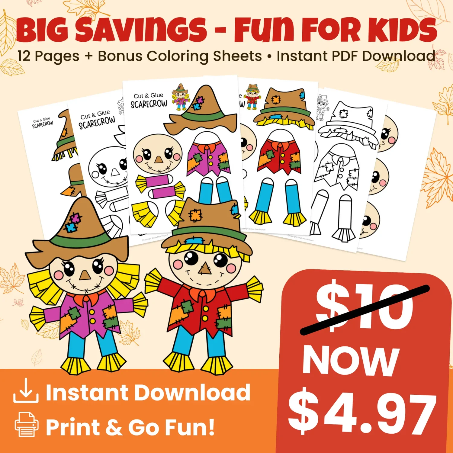 Celebrate autumn with this scarecrow craft printable! Great for fine motor practice, classroom fall centers, or a rainy day at home. Includes 12 pages + bonus coloring sheets. Instant download! 🍂🖍️✨