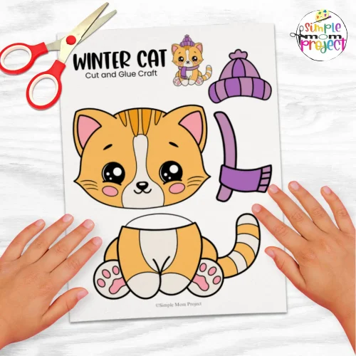 Bring winter fun to your classroom with this Winter Cat Craft. Easy cut and glue activity kids love! Perfect for screen-free learning, homeschool lessons, and preschool winter units.