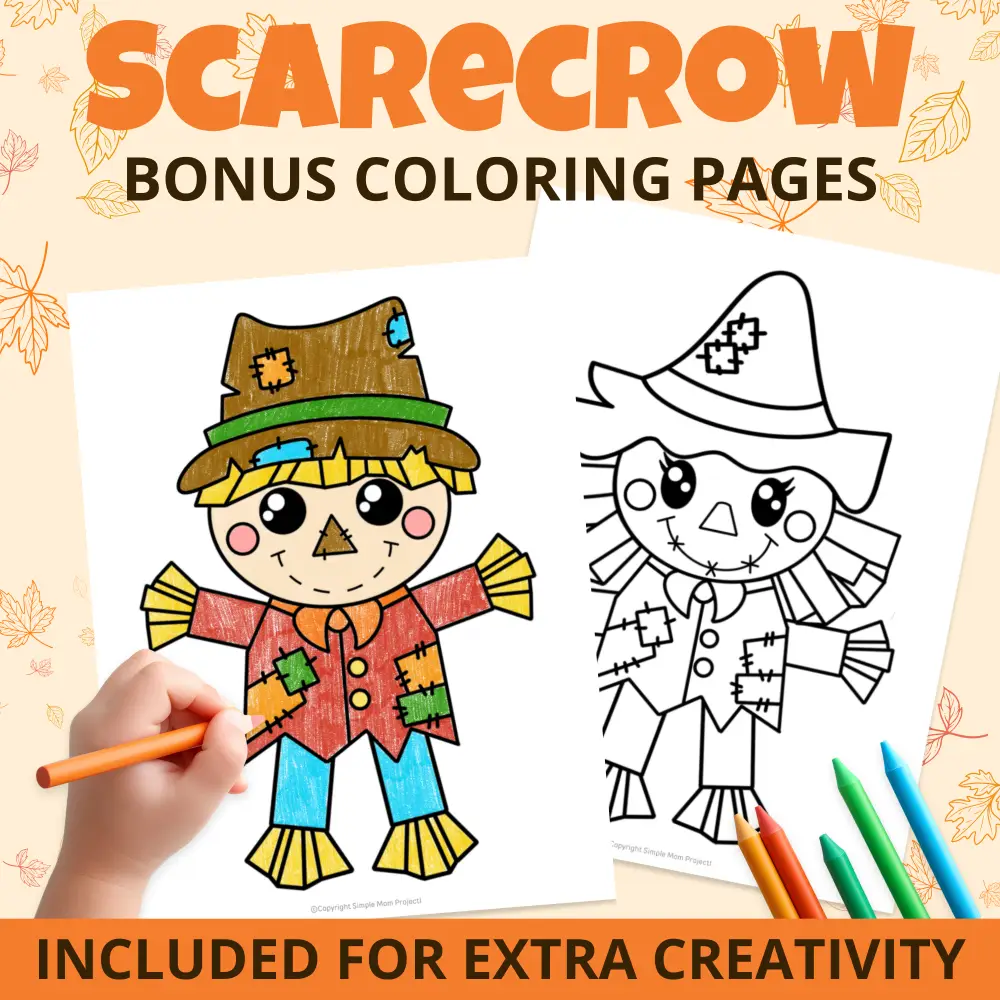 Hosting a fall party? Kids will love this scarecrow cut & paste craft! Quick to prep, fun to make, and doubles as a seasonal decoration. Includes templates + bonus coloring pages! 🍂🖍️🧡