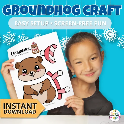 This groundhog cut & paste craft is a simple way to keep kids learning & creating. ❄️ Perfect for teachers, parents, & homeschoolers.
