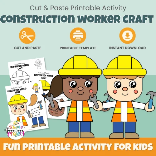 This construction worker cut & paste community helper craft is a fun, hands-on activity for preschool and kindergarten learners. Kids practice cutting, gluing, and fine motor skills while learning about construction workers. Includes FREE bonus tracing, labeling, and coloring pages. Perfect for classrooms or homeschool learning.