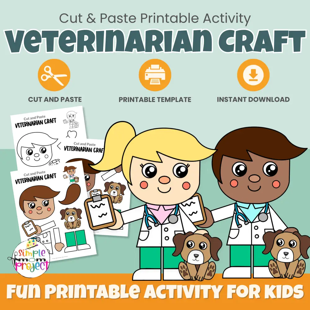 Looking for an easy community helper activity? This veterinarian cut & paste craft is low prep and perfect for preschool and kindergarten. Includes hands-on building, fine motor practice, and a fun way to learn about animal care careers.